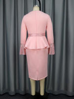 Vestido Elegante Para Mujer Con Volantes Y Mangas Fluídas Largas De Lentejuelas Vestido De Fiesta Bodycon Peplum Clásico Para Occasiones Africanas Y Boda - details 5