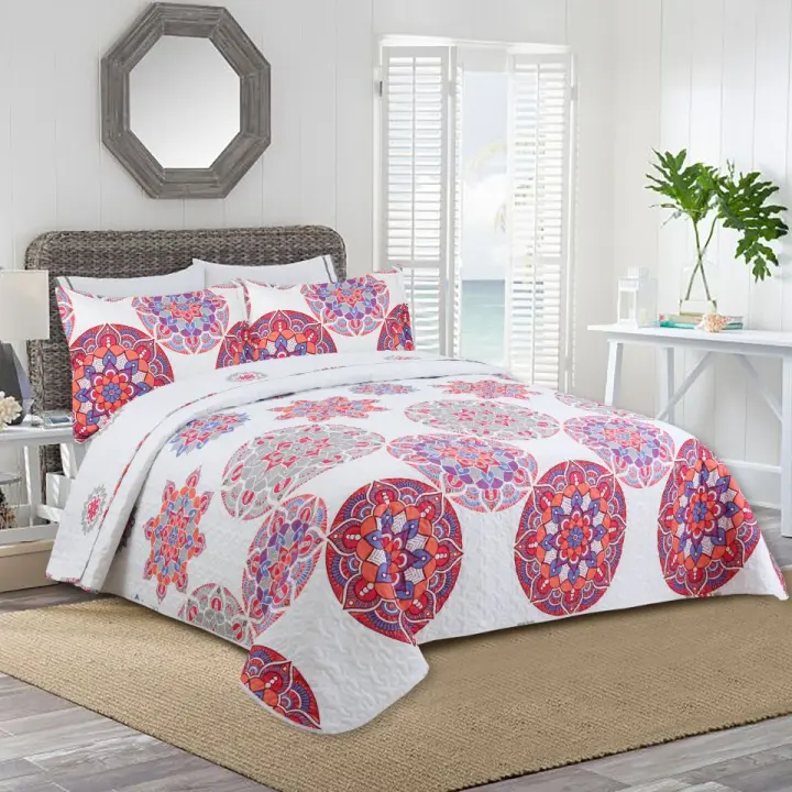 Novotextil Colcha Estampada Cama Desde 90  Hasta 180 Tejido 100% Algodón Cubrecama Fino de Microfibra Ideal Primavera/Verano Colores Vivos Modernos Proporciona Confort Frescura Inclue Fundas de Cojín Perfecta Dormitorios de Todos los Tamaños Diseño - 1