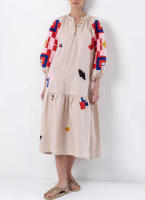 Vestido Largo Casual Bohemio Para Mujer Verano 2025 Estampado Suave Cuello Redondo Mangas Lanternas Sueltas Moda Oficina - details 1