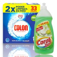 Pack de Limpieza del Hogar - Detergente en Polvo Colon 33 Lavados + Lavavajillas Concentrado Limón Verde Coral Elena 1100ml - Mas Limpieza Calidad y Ahorro - Pack de Limpieza y Ahorro - COLON. - details 0