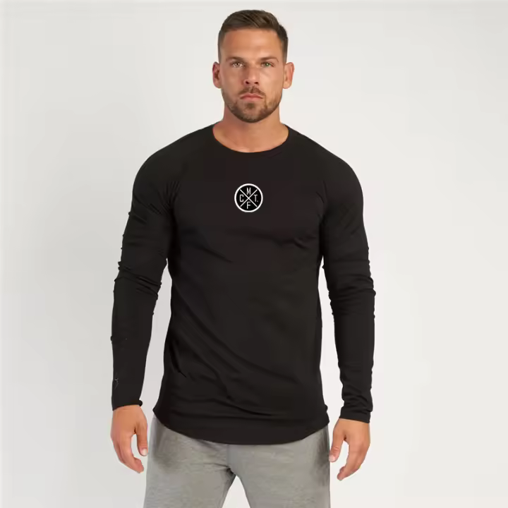 Letter Printed Men's Autumn Youth Loose Fitting Fitness Long Sleeved T-shirt with Round Neck Sports Personality Trend Top - 1