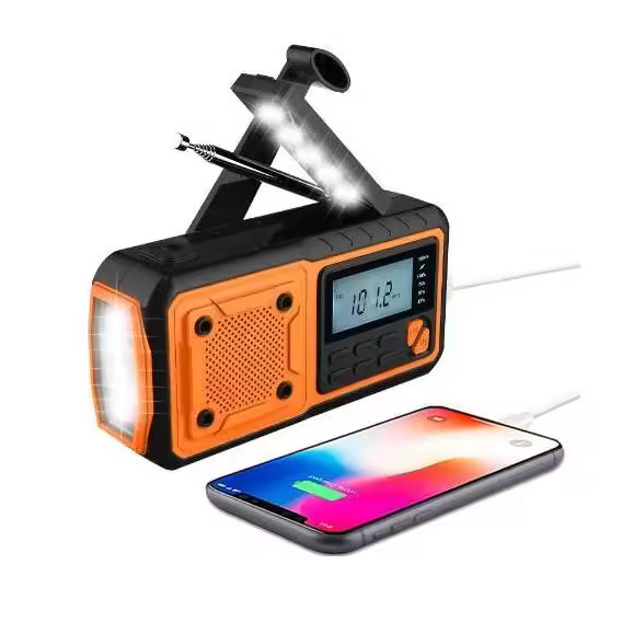 Radio de emergencia portátil con batería externa de 4000 mAh, radio solar con manivela, AM/FM/WB/NOAA y alerta meteorológica. - 1
