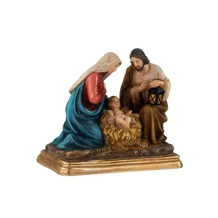 Misterio Nacimiento Belén figura 13 cm. monopieza Niño Jesús Virgen María San José resina - 1