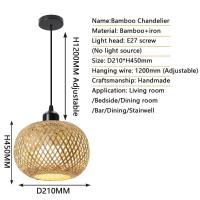 Lámpara Colgante De Bambú Redonda Ajustable En Altura 20/30cm Luz De Techo Retro Tejida a Mano Con Rattan Iluminación Pendente - details 0