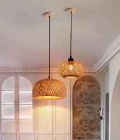Lámpara Colgante De Bambú Hecha a Mano LED E27 Para Decoración De Sala De Estar Y Dormitorio Fuente De Luz Tradicional Con Telar De Hierro - details 6