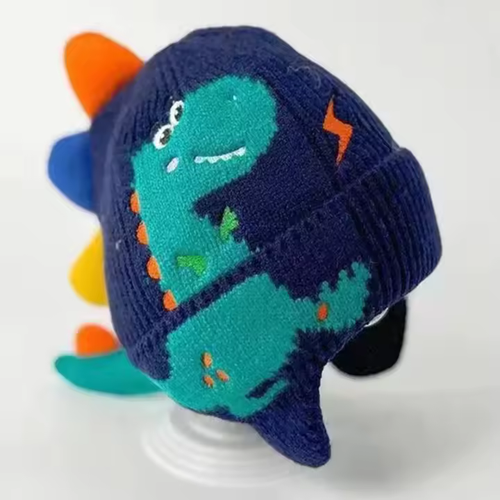 Cartoon Dinosaur Baby Boy Hat Winter Baby Hat Warm Knit Kids Boy Cap Children Boy Hat Head Cover Ear-cap 2-6Y - 1