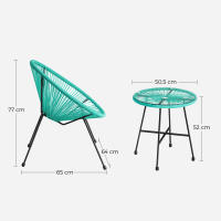 Conjunto de muebles de jardín de 3 piezas, sillas acapulco y mesa con tapa de cristal, asientos de exterior e interior, en negro - details 23