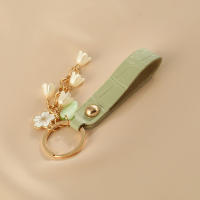 Llavero De Mujer Con Flor De Valenciano Verde PU Cuero Accesorio Para Coche Regalo De San Valentín Llavero De 1 Pieza - details 5
