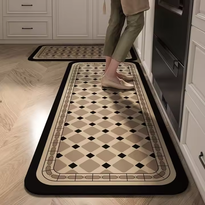 2pcs Alfombra De Cocina Antideslizante Absorbente De Grasa Resistente a La Suciedad Velocidad De Cristal Moderna Simplicidad Alfombra De Puerta Para El Hogar - 1