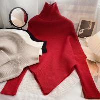 Suéter De Punto Irregular Para Mujer Otoño Invierno Moda Coreana Cuello Alto Manga Larga Vintage Suéteres Pullovers Chic Tops - details 3