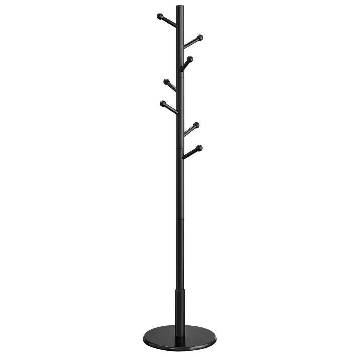 VASAGLE Perchero de Pie, Perchero para Abrigos, Perchero de Madera en Forma de Árbol con 7 Ganchos Redondos, para Ropa, Gorras, Bolsos, para Pasillo, Dormitorio, Blanco/Negro - 1