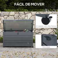 Outsunny Baúl de Exterior 311 L Arcón de Almacenaje de Acero Galvanizado con 4 Ruedas 2 Asas y 1 Cerradura con Llave para Jardín Patio 120x62x66 cm Gris Oscuro - details 3