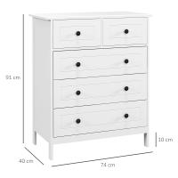 HOMCOM Cajonera de Dormitorio Cómoda Blanca de 5 Cajones con Manijas Cajonera Alta para Salón Oficina Estudio Estilo Moderno 74x40x91 cm - details 2