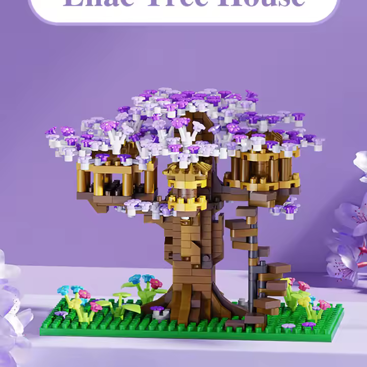 DIY Microparticle Building Set Pink Mini Sakura Tree House Toy Model Decorative Ornament Children's Puzzle Toy - 1