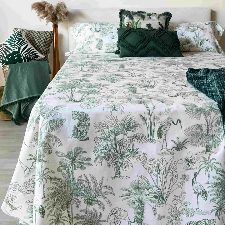 Juego de Sábanas 100% Algodón  Tigres y Palmeras, 144 Hilos, Estilo Natural – Varias Medidas Juego de Sábanas Toile Verde Algodón – Alo Home - 1