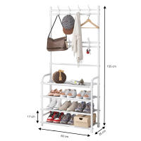 LUTODY - Perchero de Pie Soporte Resistente con Estante para Zapatos, Zapatero, Ganchos Auxiliar, Multifuncional para Ropa, Accesorios y más - Ideal para Salón, Dormitorio, Sala de Estar y Entrada - details 4