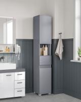 Mueble de baño con cajón y estantería, unidad de almacenamiento con compartimientos y estantes regulables, disponible en blanco o gris - details 5