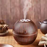 Nueva y creativa máquina de aromaterapia de aceite esencial de grano de madera hueco de estilo retro redondo creativo mini humidificador USB para el hogar, grano de madera claro - details 2