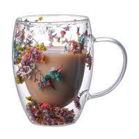 Taza De Vidrio Doble Capa Creativa Y Bonita Con Flores Reales Taza De Café Con Asas De Alta Borosilicato Para Regalos Personales - details 7