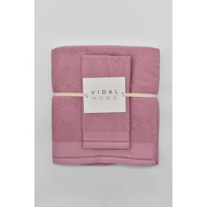 Juego de 3 Toallas, 100% Algodón, Modelo Ponto Aberto, Color Rosa, Vidal Home - 1