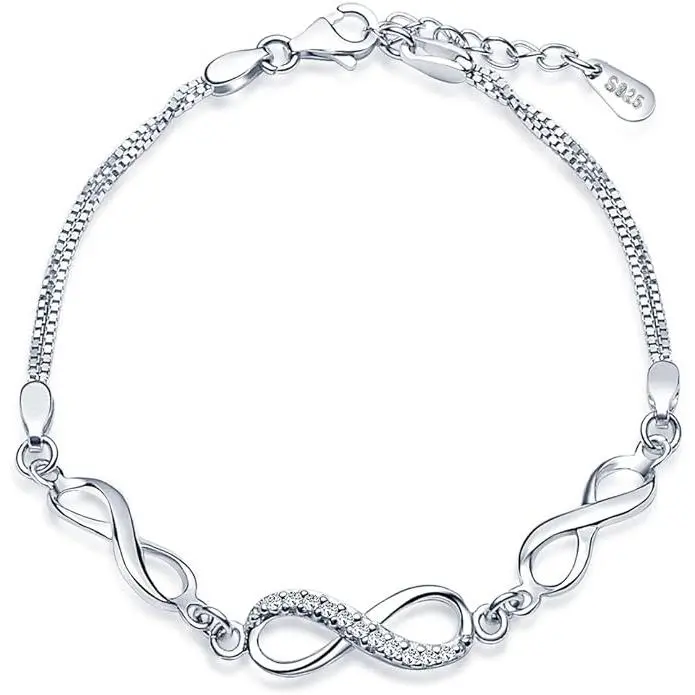 Clásico colgante de infinito para mujer de plata de ley 925, cadena ajustable con circonita cúbica - 1
