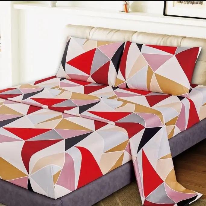 Juego de Sábanas Triángulos Multicolor - Diseño Geométrico Moderno | 3/4 Piezas (Sábana Ajustable + Funda Nórdica + 1-2 Fundas Almohada) | Tallas 90/135 cm (3pz) y 150 cm (4pz) | Poliéster Antiarrugas y Antipilling - 1