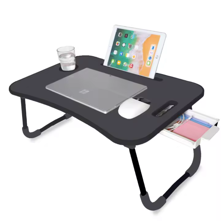 UNYCOS Mesa plegable auxiliar con cajón Ideal para ordenador portátil y libros - 1