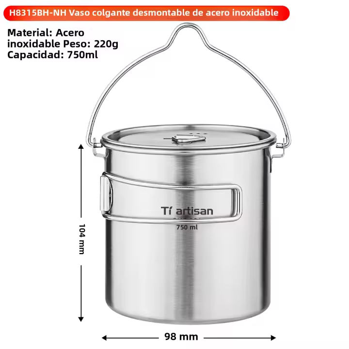 Tiartisan Tetera De Acero Inoxidable 750ml Plegable Portátil Para Camping Y Picnics Con Manoleta Herramienta De Cocina Al Aire Libre - 1