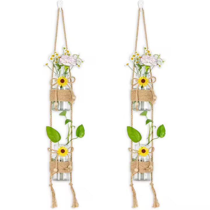 Macetas colgantes para plantas de interior, florero de vidrio pequeño para flores, florero rústico claro, florero decorativo, adornos de plantas de vidrio para sala de estar - 1