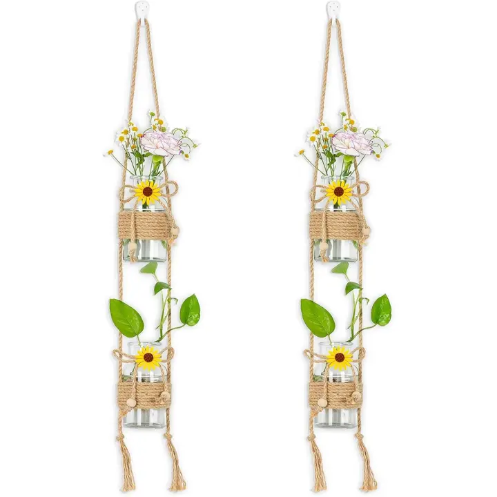 Macetas colgantes para plantas de interior, florero de vidrio pequeño para flores, florero rústico claro, florero decorativo, adornos de plantas de vidrio para sala de estar - 1