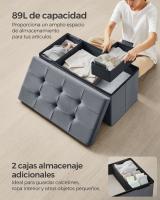 Banco de almacenaje plegable de terciopelo, taburete reposapiés con 2 cajas, 38x76x38 cm, soporta hasta 300 kg, ideal para entrada, sala de estar y dormitorio, disponible en gris paloma, gris pizarra y rosa caramelo - details 8