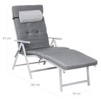 Tumbona plegable reclinable negra o gris, cama de sol con colchón de 6 cm, reposacabezas desmontable, aluminio inoxidable y tejido transpirable, confort máximo, capacidad 150kg, ideal para jardín y playa - details 3