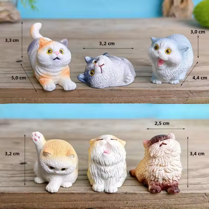 Set De 6 Figuras De Gatos Y Perros Adorables En Resina Para Decoración De Jardín Fae Tirado Miniatura Para Bonsái Y Microlandscape - 1