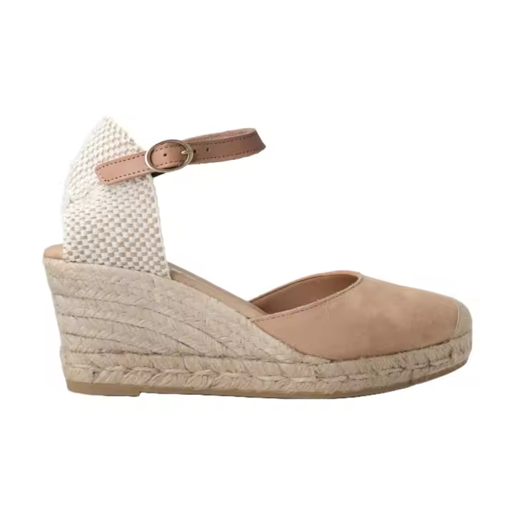 Alpargata con Cuña Beige Genuins Carina Velour Almond con Hebilla Ajustable - 1