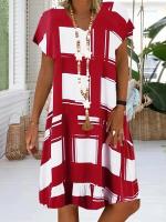 Vestido Corto De Verano Para Mujer Con Estampado Geométrico Moda Casual Manga Regular Polyester Spandex Cuello V Longitud De Rodilla - details 2