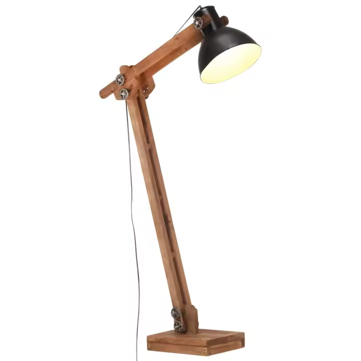 vidaXL Lámpara de pie madera maciza de mango E27 en color Negro/Plateado | diseño vintage industrial ideal para cocina salón comedor - 1