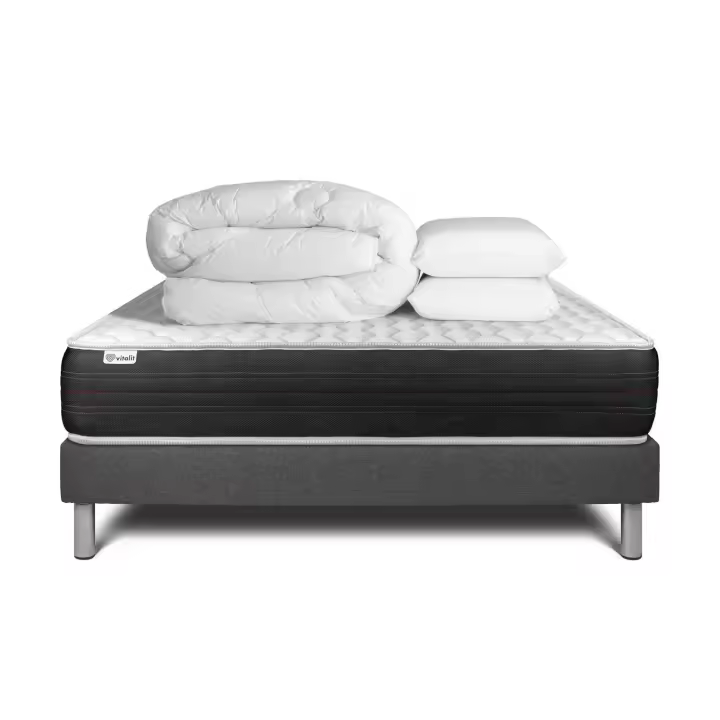 Pack cama completa - Colchón 140x200cm + Somier con láminas (kit) + 2 almohadas + Edredón - Vitalspring - 1