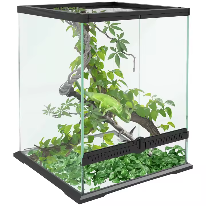 PawHut Terrario para Reptiles Caja de Alimentación para Reptiles con Diseño Antiescape, Ventilación Terrario de Vidrio de 120 L con Pasacables para Anfibios Araña Metal Negro 45 x 45 x 60 cm - 1