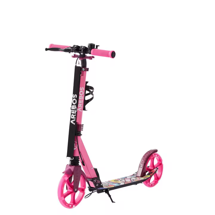 Arebos Patinete con Ruedas de Goma con LED - Suspensión Delantera - Soporte para Botella y Timbre - 1