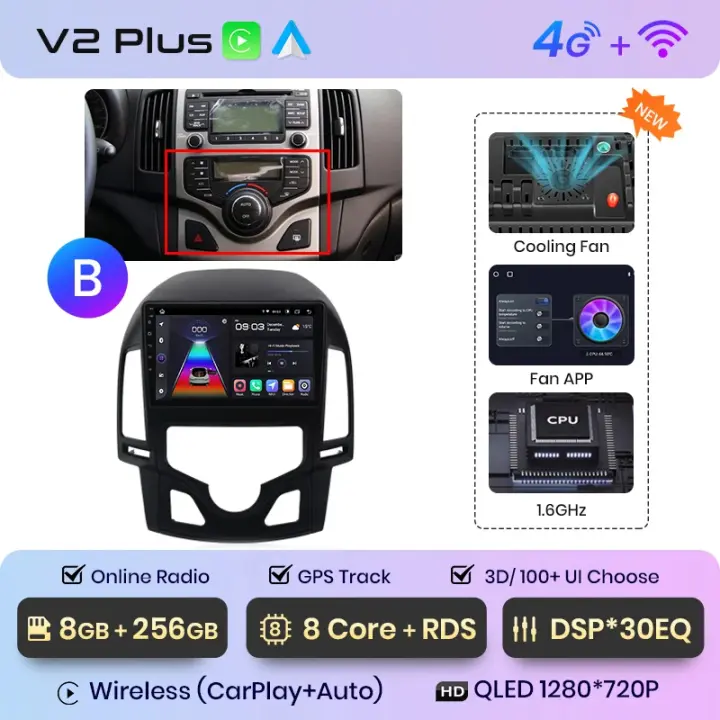 Junsun Radio Coche para Hyundai I30 2006 2007 2008 2009 2010 2011 Inalámbrico CarPlay Android Auto AI Voice 2 din Pantalla Coche Android Auto Multimedia Navegación GPS Auto radio - 1
