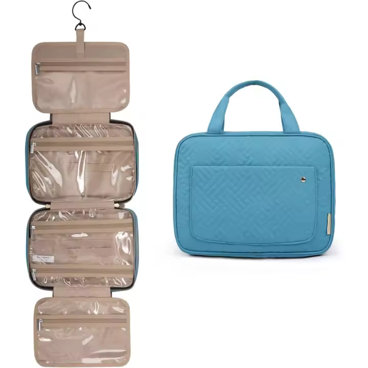 Neceser grande colgante de viaje para mujer, neceser para cosméticos, contenedor grande (azul lago, grande) - 1