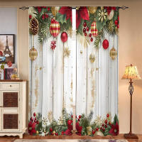 2 Piezas Cortinas De Navidad Con Fondo De Madera -30% Blackout Adecuadas Para Sala De Estar Dormitorio Cocina Decoración Del Hogar Técnica Tejida Clásica 100% Poliéster - details 6