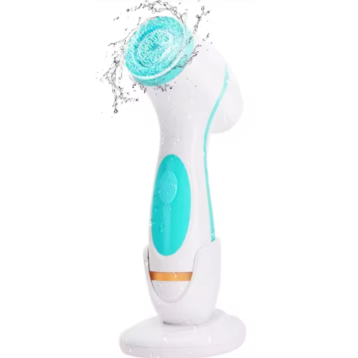 Cepillo de limpieza eléctrico recargable con 3 cabezales intercambiables para limpieza profunda, exfoliación y masaje, resistente al agua, apto para todo tipo de pieles (rosa/azul) - 1