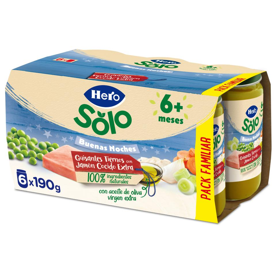 Hero Baby Buenas Noches Tarritos de Verduritas con Pescadilla a la Crema Pack de 6x190gr. Para Bebés a Partir de los 6 Meses.