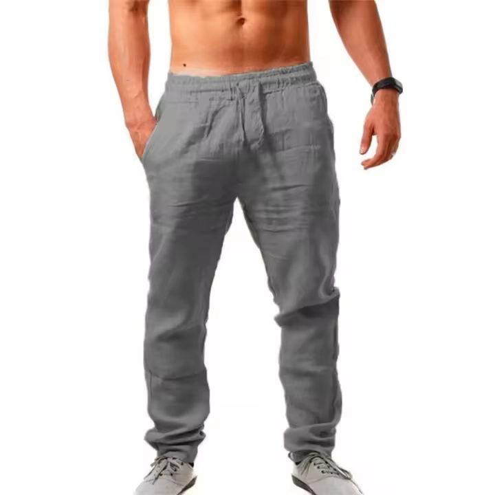 Pantalones De Lino Para Hombre FGKKS 2024 Transpirables Y Cómodos Estilo Casual Color Sólido Pantalones De Calle Fitness Para Verano - 1