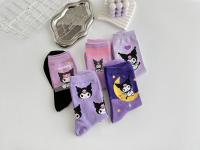 Calcetines Medio Tubo Disney Sanrio Kuromi Para Mujer Color Morado Algodón Peinado Dibujos Animados Lindos Hechicera Calcetines - details 1