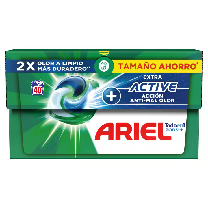 Ariel Active Todo En Uno PODS, Detergente Líquido Para Lavadora 40 Cápsulas + Defensa Activa Contra El Olor Lavados, Limpieza Profunda Y Acción Extra Contra Los Malos Olores - 1