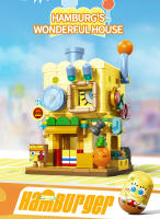 Bloques De Construcción SpongeBob SquarePants Ciudad Calle Hamburger House Tienda De Helados Galería De Arte Modelo De Bloques Para Niños Juguetes DIY Regalos - details 3