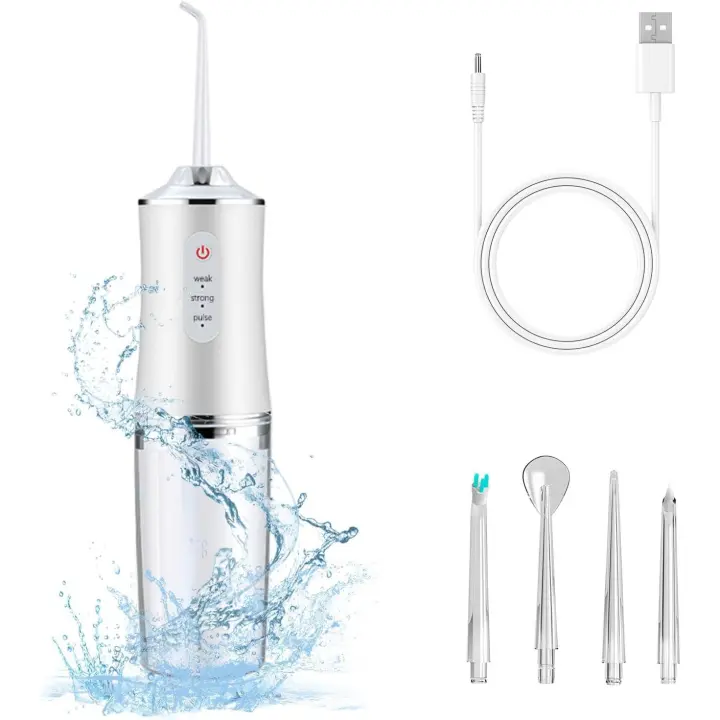 Irrigador de Hilo Dental portáthil, irrigador de Agua Eléctrico inalámbrico para dientes, 3 Modos, 4 Puntas de Chorro - 1