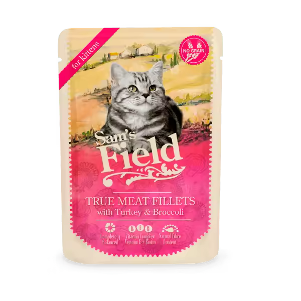 Sam's Field  Pavo con brócoli para gatitos 85 gr - 1
